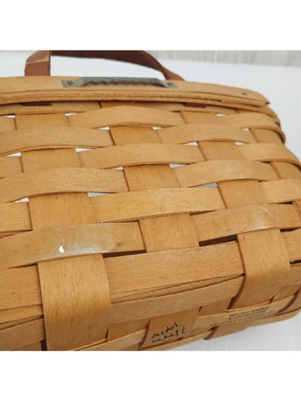 Vintage 1996 Longaberger Wall Hanging Leather Handle Basket Signed